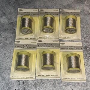 6 Lot Sullivans Light Silver  Metallic Embroidery Thread 44 Yard Each